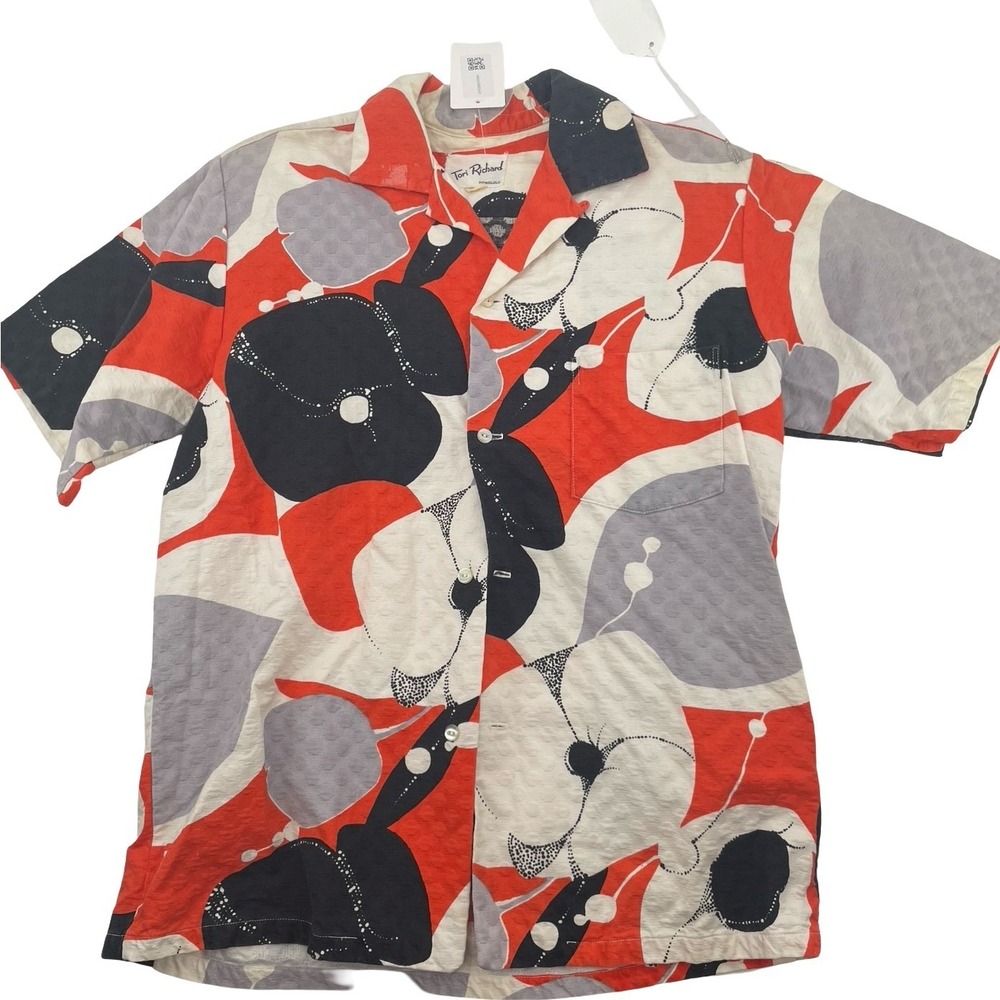 Tori Richard Men's Shirt Button Down Red Black White Barkcloth Large